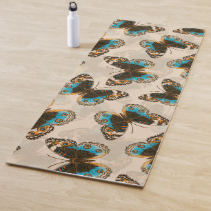 Tapis De Yoga Bleu motif papillon Pansy sur blanc