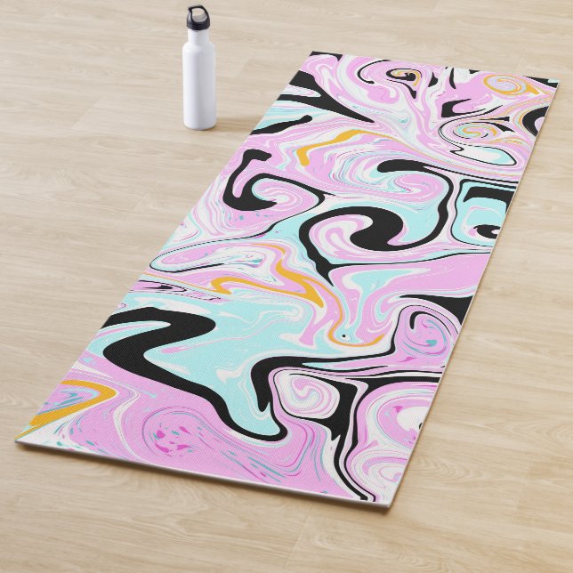 Tapis De Yoga Bleu, Noir, Marbre Rose Fluide Art Yoga Mat (En situation)