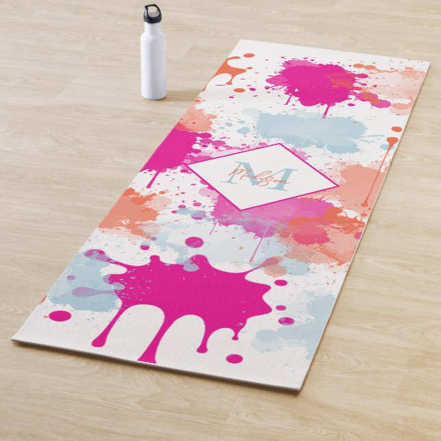 Tapis De Yoga Bleu rose orange Abstrait Peinture (En situation)