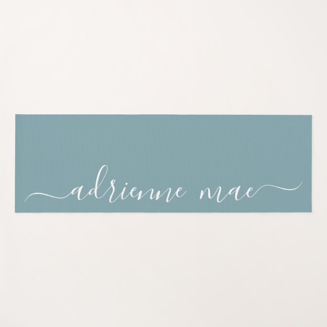 Tapis De Yoga Bleu Vert Nom Personnalisé Prière Ou (Devant (Horizontal))