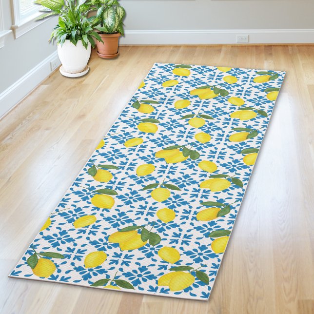 Tapis De Yoga Blue French Country Tile Lemons Pattern (Créateur téléchargé)