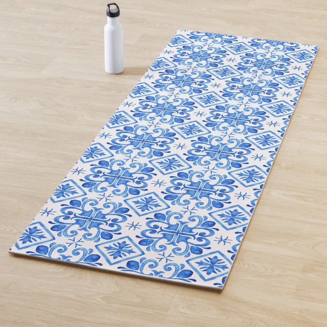 Tapis De Yoga Blue French Toile Pattern (En situation)