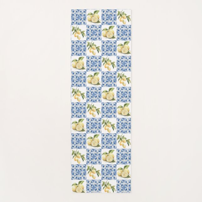 Tapis De Yoga Blue Tile French Country Lemon Pattern (Devant)