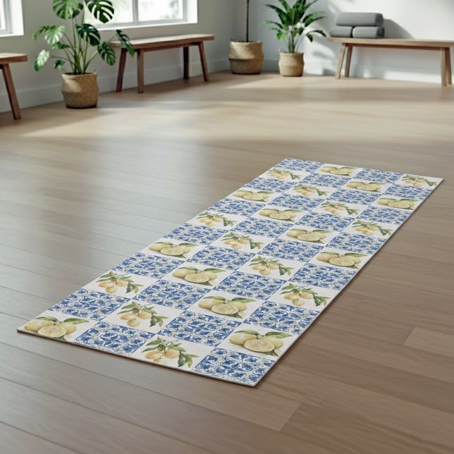 Tapis De Yoga Blue Tile French Country Lemon Pattern (Créateur téléchargé)