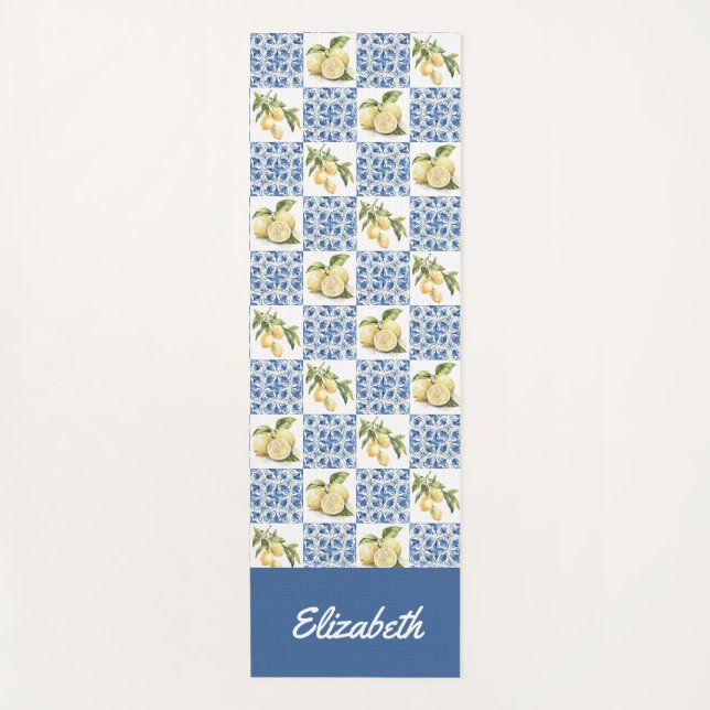 Tapis De Yoga Blue Tile French Country Lemon Pattern Name (Devant)