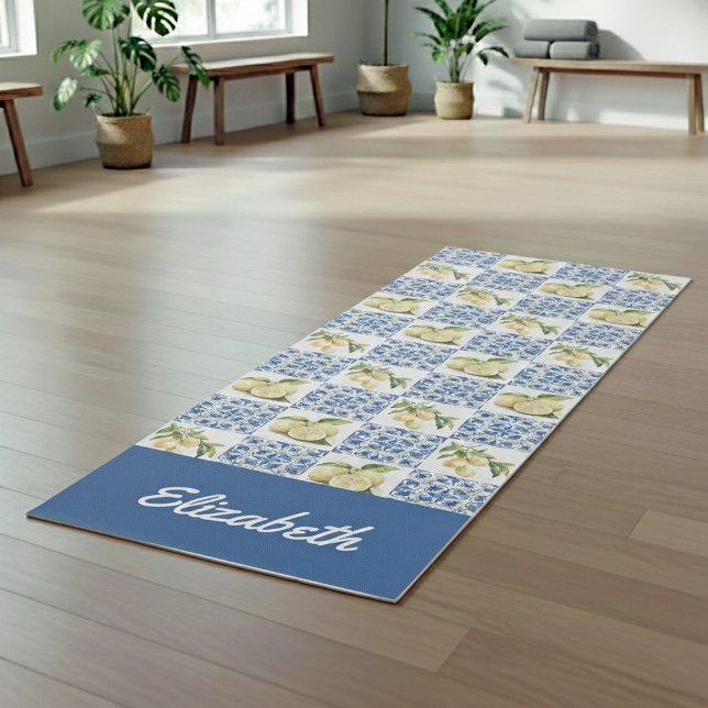 Tapis De Yoga Blue Tile French Country Lemon Pattern Name (Créateur téléchargé)