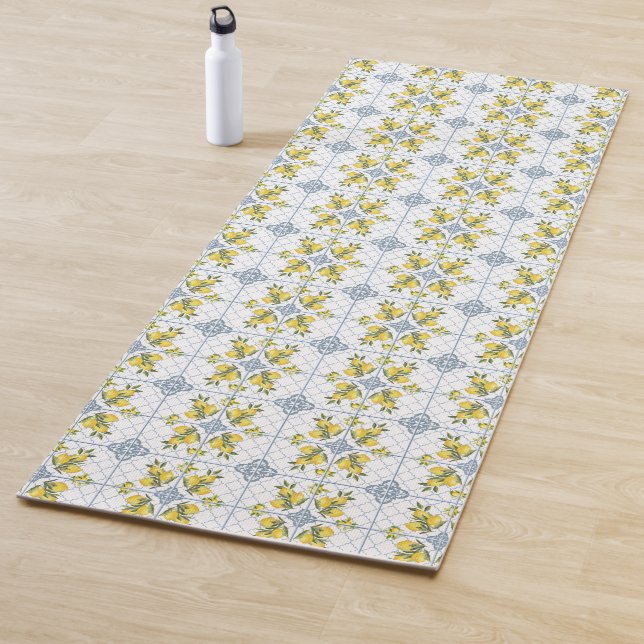 Tapis De Yoga Blue Watercolor French Country Lemon (En situation)