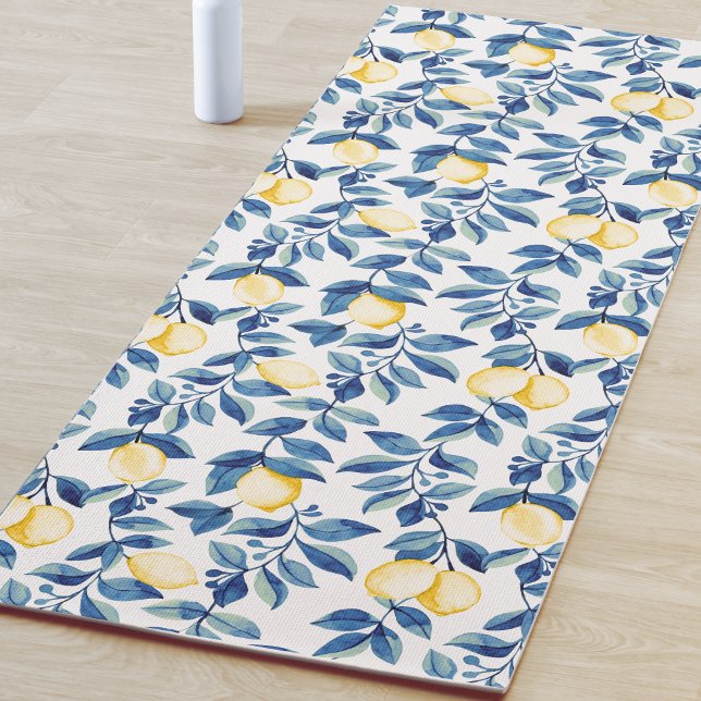 Tapis De Yoga Blue Watercolor Lemon (Créateur téléchargé)