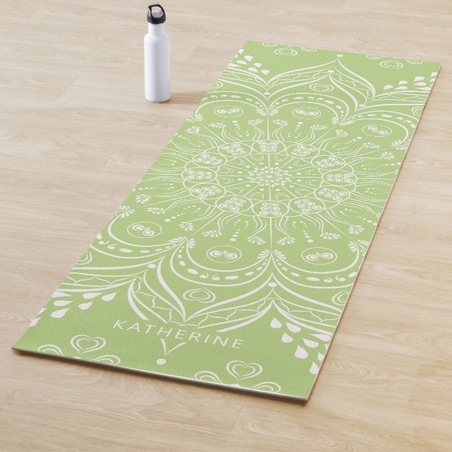 Tapis De Yoga Bohemian Lime Green Belle Mandala (En situation)