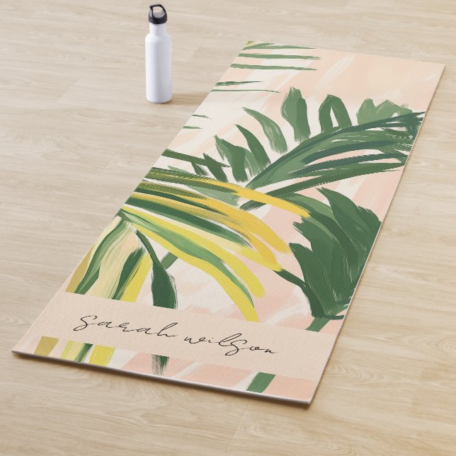 Tapis De Yoga Boho Blush Green Tropical Palm Plage Feuille (En situation)