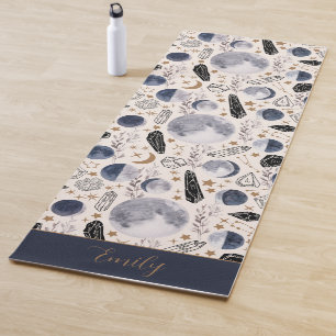 Tapis De Yoga Boho Céleste Lune Phase Crystal Motif mystique