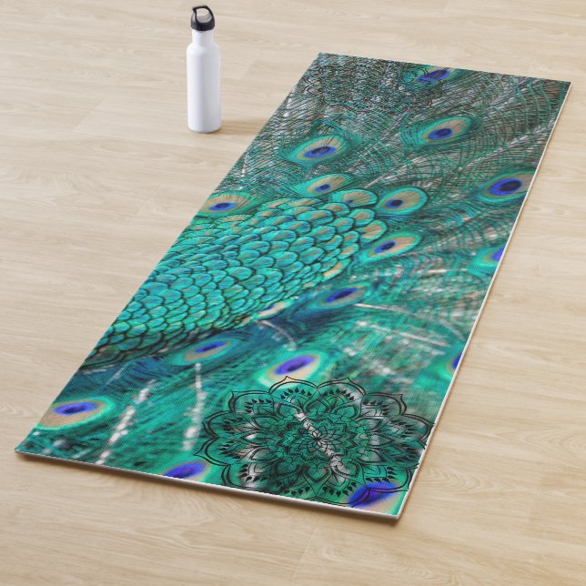 Tapis De Yoga Boho Chatoyant Chic Peacock Feather (En situation)