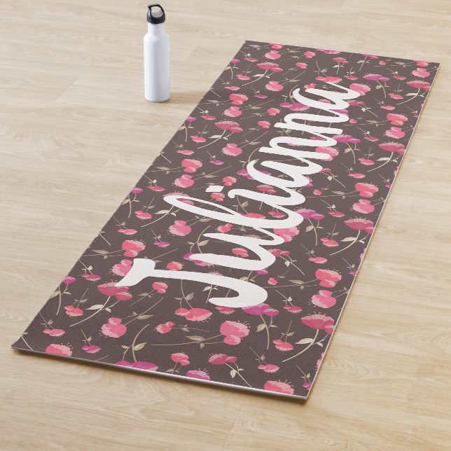 Tapis De Yoga Boho Chic motif floral rose Brown personnalisé (En situation)