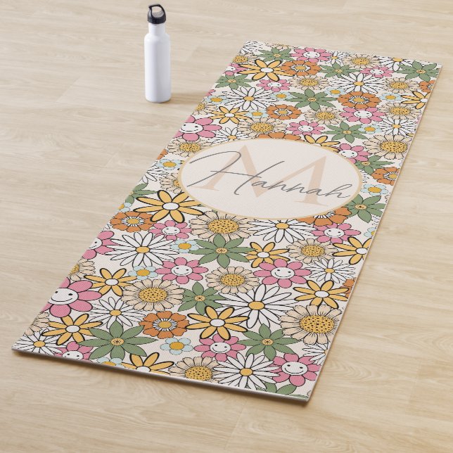 Tapis De Yoga Boho Daisy Flowers les années 70 Floral Super (En situation)