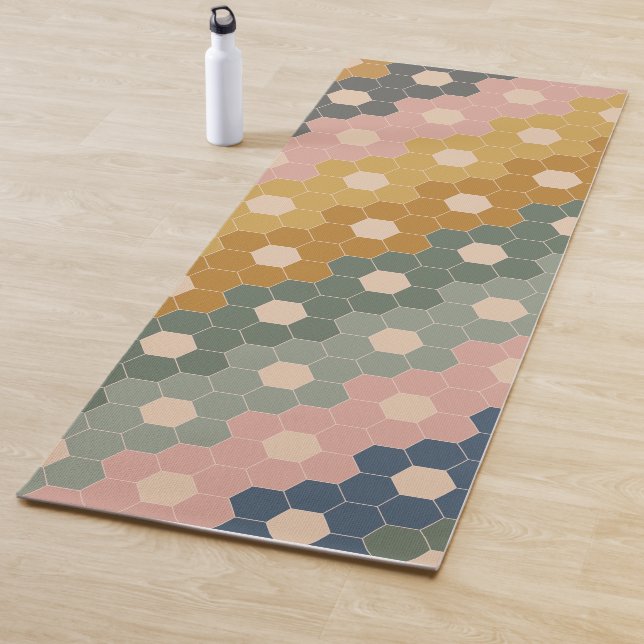 Tapis De Yoga Boho élégant Motif géométrique Bleu Vert Bleu (En situation)