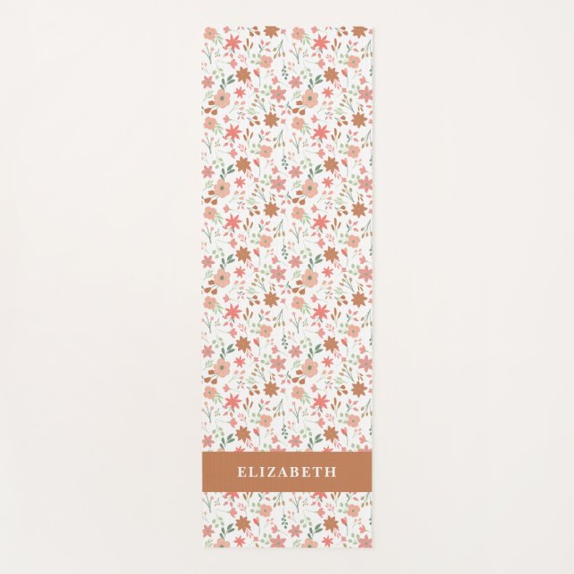 Tapis De Yoga Boho Floral Terracotta Modern Personalized (Devant)