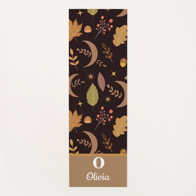Tapis De Yoga Boho Moon avec feuilles d'automne monogrammé (Devant)