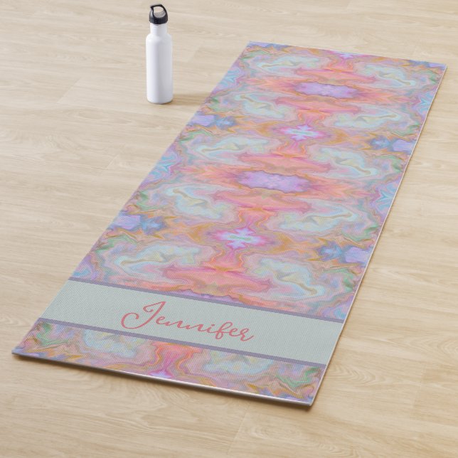 Tapis De Yoga Boho Rose Abstrait Joli Pastel Fils (En situation)