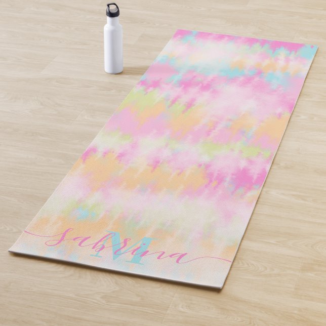 Tapis De Yoga Boho tie teinture arc-en-ciel aquarelle girly mono (En situation)