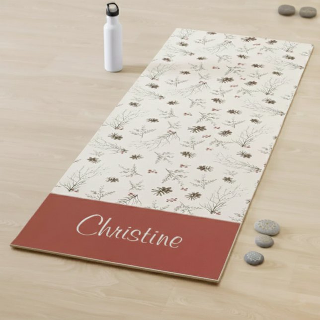 Tapis De Yoga Boho Woodland Winterberry Monogram (Créateur téléchargé)