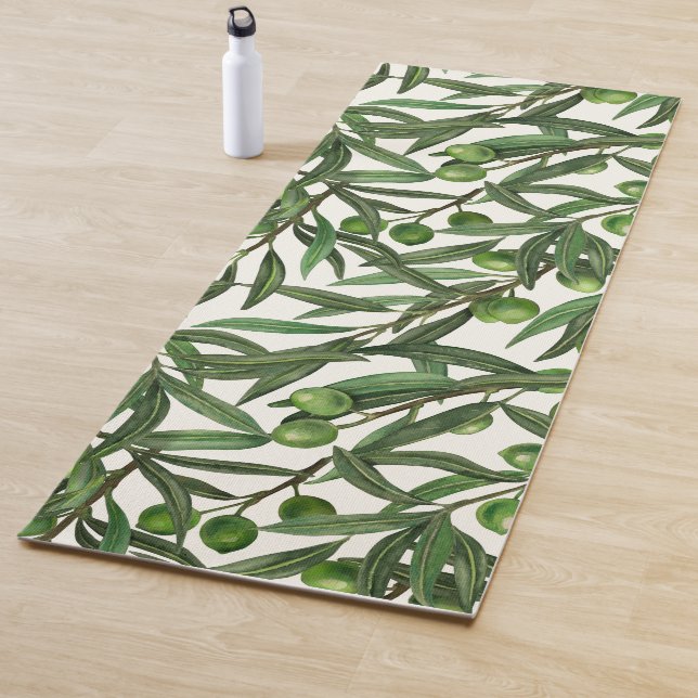Tapis De Yoga Branches d'olive sur blanc (En situation)