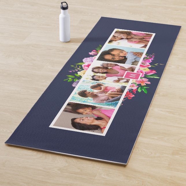 Tapis De Yoga Bright Blooms 5 Photo Collage Monogramme (En situation)