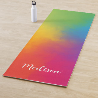 Tapis De Yoga Bright Colorful Watercolor Rainbow 