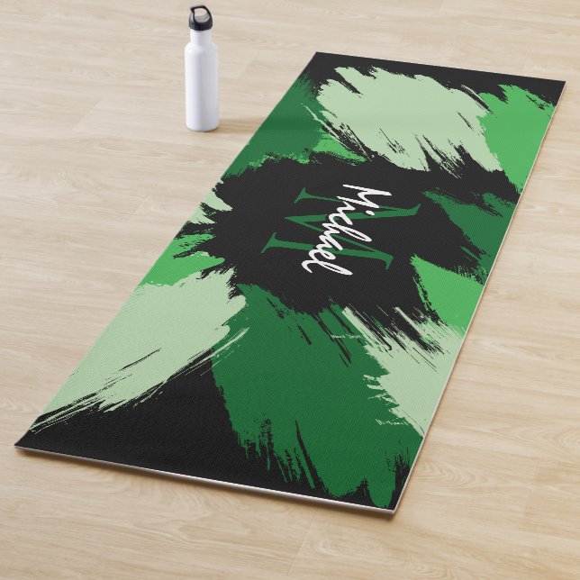 Tapis De Yoga Brosse nuances de nom vert avec monogramme (En situation)