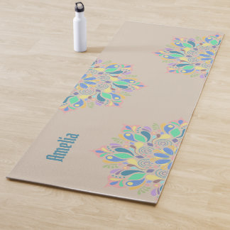 Tapis De Yoga Brown Pastel Zen Fleur Aquarelle Mandala