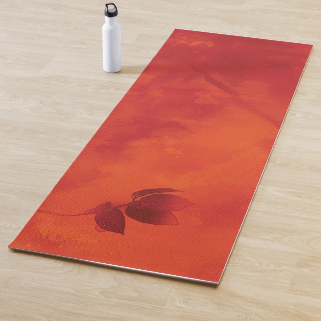 Tapis De Yoga Brûlé Orange Persimmon Feuilles Abtract Automne (En situation)