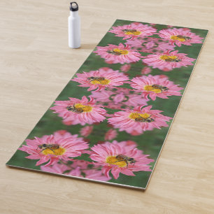 Tapis De Yoga Bumble Bee On Rose Daisy Flower Abstrait