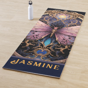Tapis De Yoga Butterfly violet rose or Art déco tendance