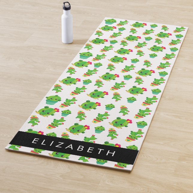 Tapis De Yoga Cactus mignons, Cactus Motif, Succulent, Votre Nom (En situation)