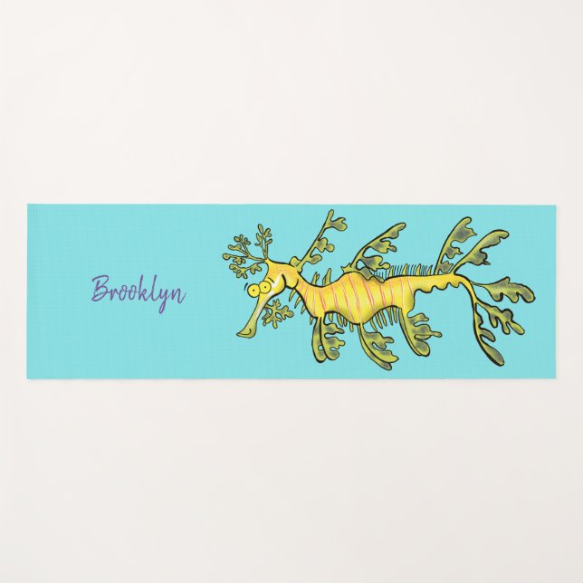 Tapis De Yoga Caricature amusante de dragon de mer feuillu (Devant (Horizontal))