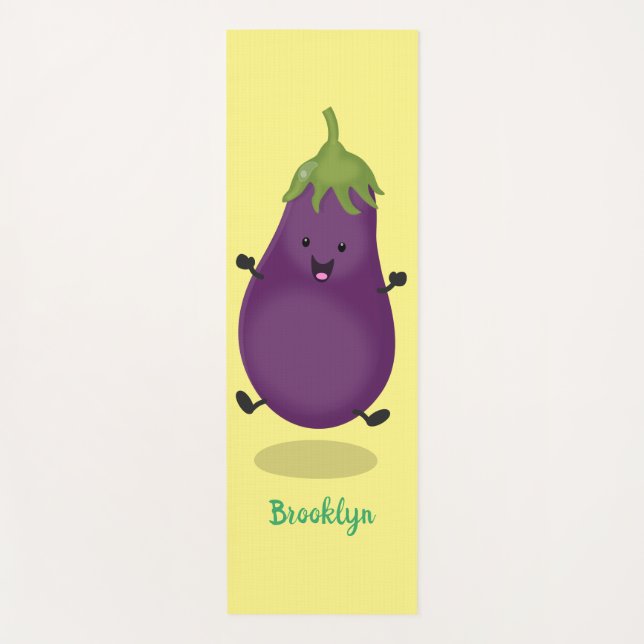 Tapis De Yoga Caricature d'aubergine d'aubergine joliment heureu (Devant)