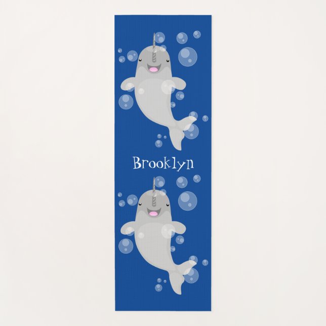 Tapis De Yoga Caricature de bulles de narval joyeux (Devant)