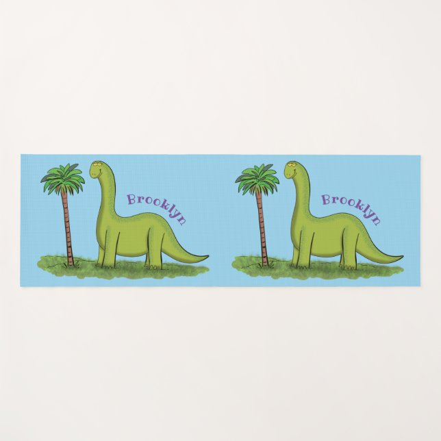 Tapis De Yoga Caricature de dinosaure de brontosaurus vert migno (Devant (Horizontal))