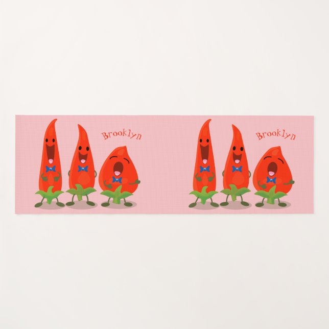 Tapis De Yoga Caricature de piments chantants mignons (Devant (Horizontal))