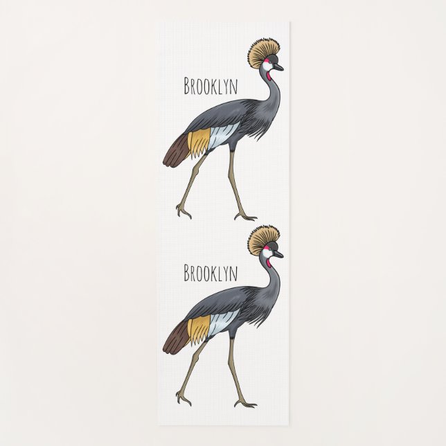 Tapis De Yoga Caricature d'oiseau de grue couronné gris (Devant)