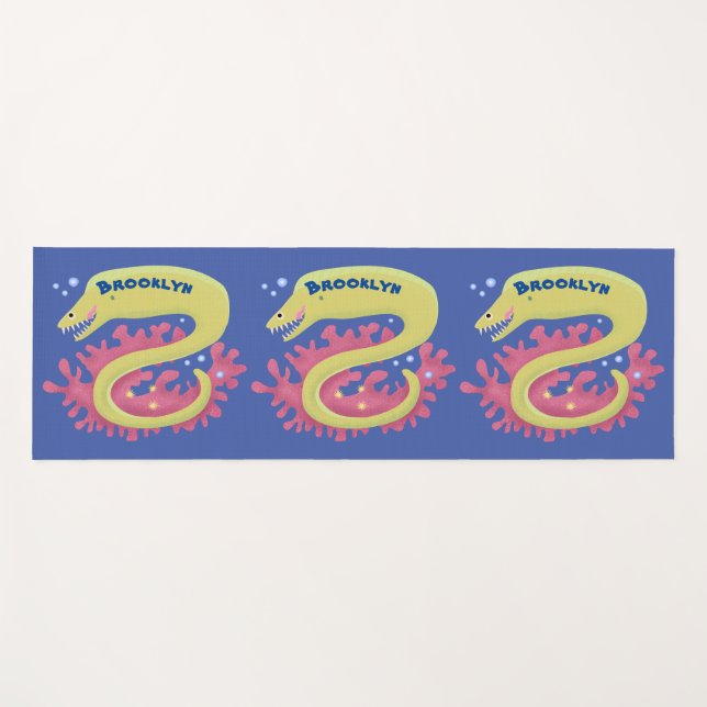 Tapis De Yoga Caricature humoristique murène verte (Devant (Horizontal))