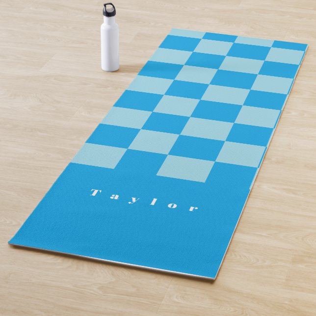Tapis De Yoga Carré bleu foncé et clair bloque motif (En situation)