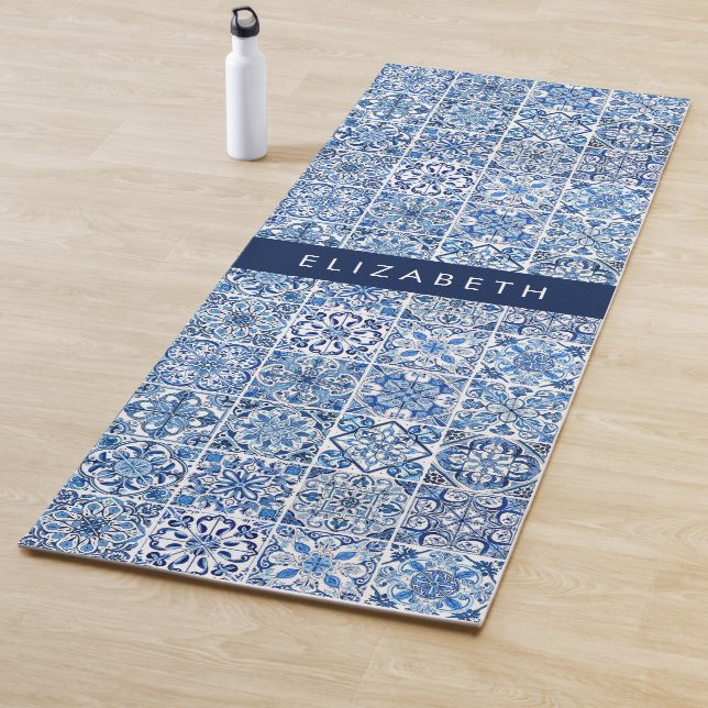 Tapis De Yoga Carreaux méditerranéens, Portugais, Azulejo, Votre (En situation)