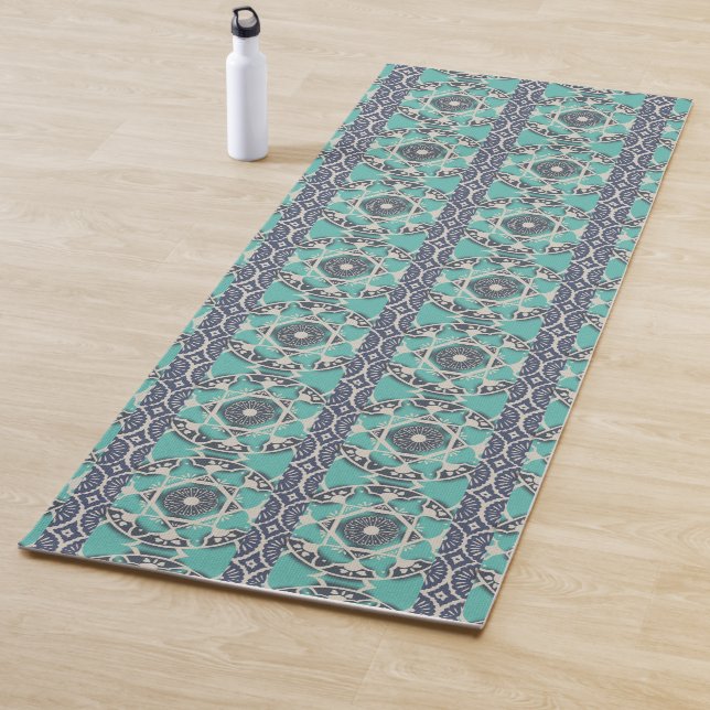 Tapis De Yoga Carrelage bleu Batik II (En situation)