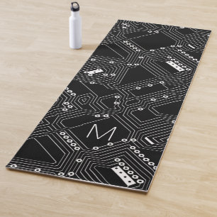 Tapis De Yoga Carte de circuit électrique Retro Black White