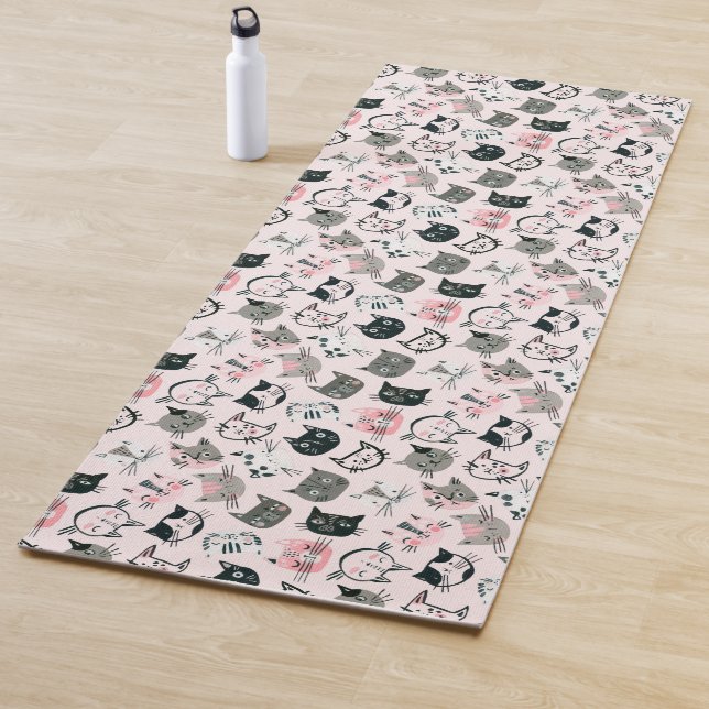 Tapis De Yoga Cartoon Cute Kitten Visages (En situation)