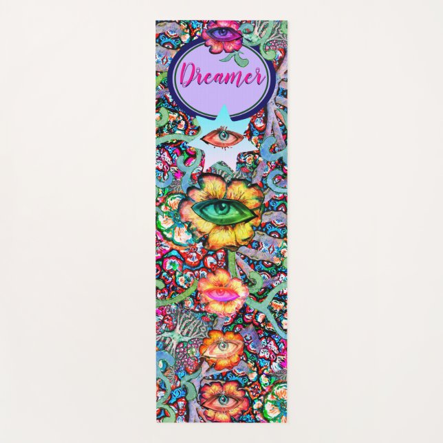 Tapis De Yoga Chakra Rêveur Floral Coloré Inhabituel Mystique (Devant)