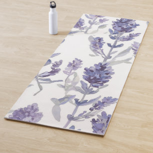 Tapis De Yoga Champs de Lavande   Motif de Fleur Aquarelle Viole