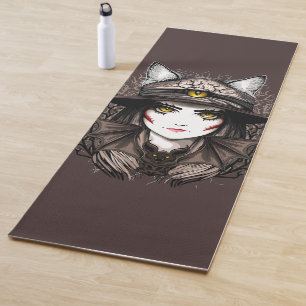 Tapis De Yoga Chat de sorcière Halloween Déplaisant Portrait mig