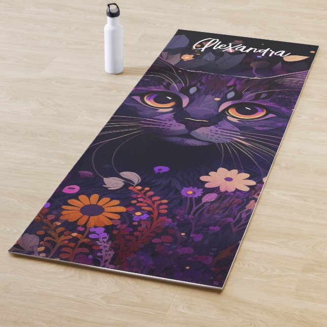 Tapis De Yoga Chat Floral Violet Yoga Mat (En situation)