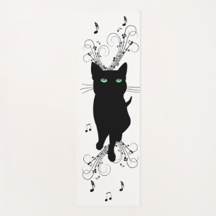 Tapis De Yoga Chat noir entouré de notes de musique murmurantes